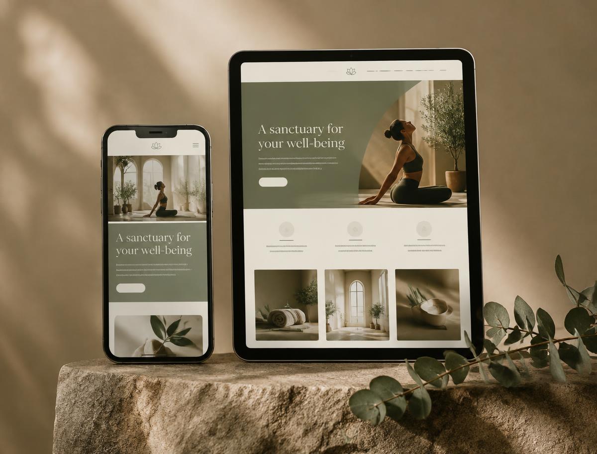 Concept wellness studio website shown on a phone and tablet
